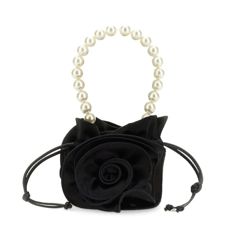 Elegant Black Rose Handbag with Pearl Handle